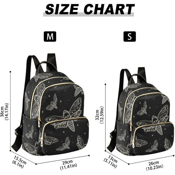 Black Gothic Skull Butterfly Moth Mini Backpack for Women, Water-Resistant Polye - Picture 3 of 7